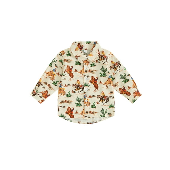 Wassery Western Toddler Autumn Clothes 6M 12M 18M 24M 3T 4T Baby Boy Long Sleeve Turn-Down Collar Button-Down Shirt Tops Cowboy Country Clothing 6M-4T