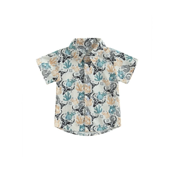 Wassery Western Toddler Boy Clothes Cow Print Button Down Shirt Short Sleeve T-Shirt Tops Casual Summer Outfits 6M-4T