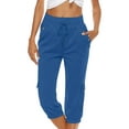 thumbnail image 1 of Wassery Women Capri Pants Cotton Linen 3/4 Length Pants Elastic Waist Trousers with Pockets Casual Daily Streetwear, 1 of 8
