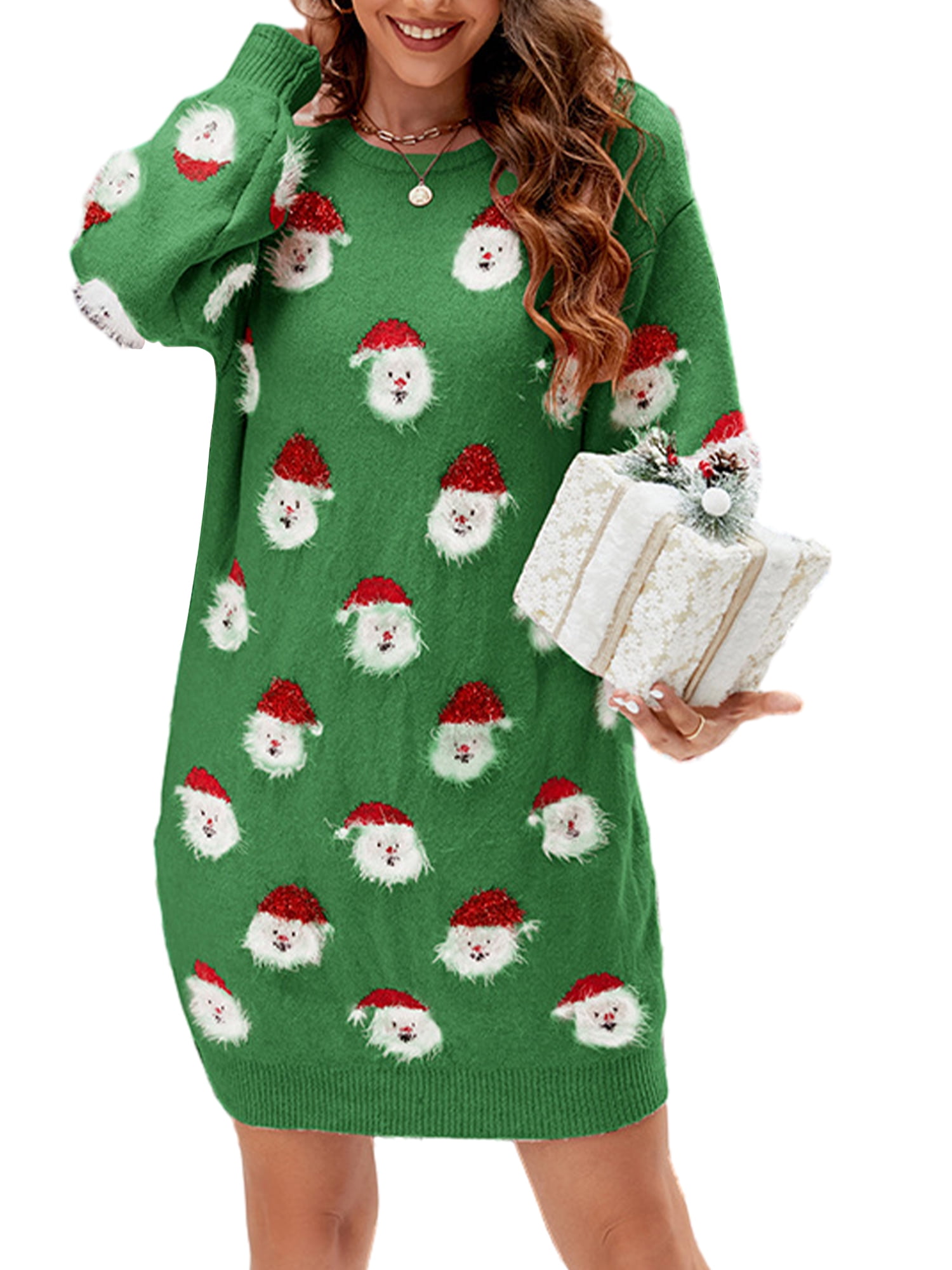 Wassery Women Christmas Sweater Dress Juniors Long Sleeve Crew Neck ...
