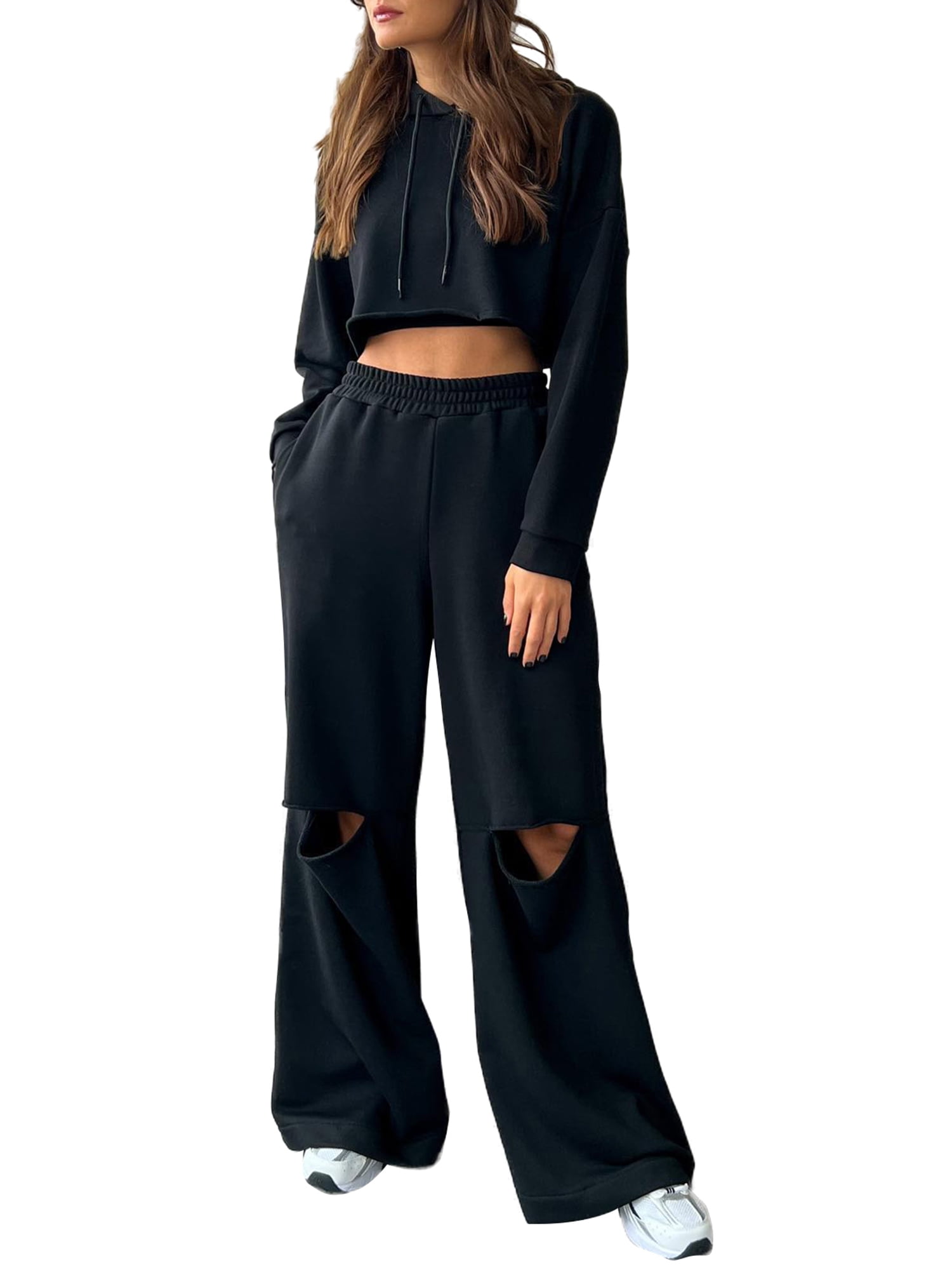 NASUN Women's Casual Two Piece Outfits Sweatsuit Sleeveless Crop Basic