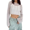 thumbnail image 1 of Wassery Women Hollow Out Crochet Knit Sweater Long Sleeve Knitted Crop Top Beach Mesh Cover Up Tunic Top Streetwear, 1 of 6