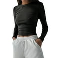 thumbnail image 1 of Wassery Women Juniors Spring Fall Cropped Tops Solid Color Ribbed Tee Shirt Long Sleeve Slim Fit T-Shirt for Teen Girls, 1 of 6