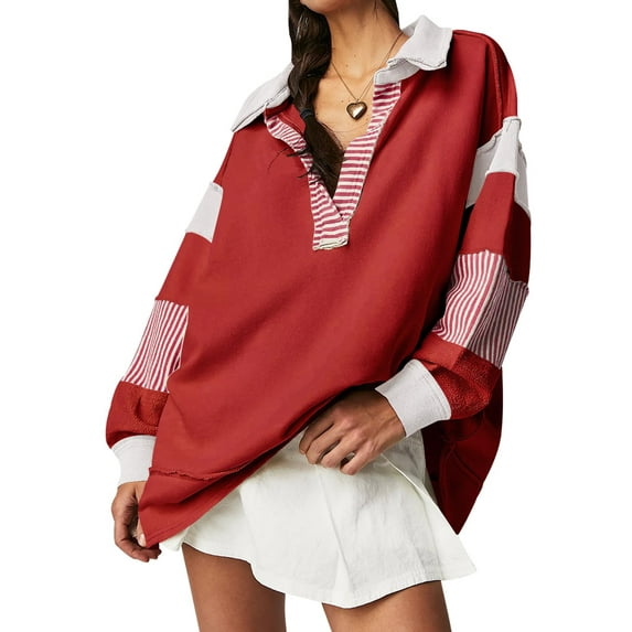 Wassery Women Juniors Sweatshirt Long Sleeve Contrast Colors Striped Pullover Teen Fall Loose Fit Tops Club Streetwear Aesthetic Clothes