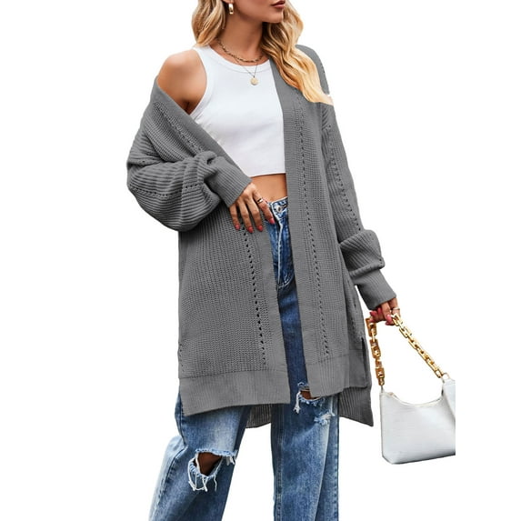Wassery Women Knitted Open Front Cardigan Autumn Winter Long Sleeve Sweaters Knitwear Casual Knit Coat Outwear