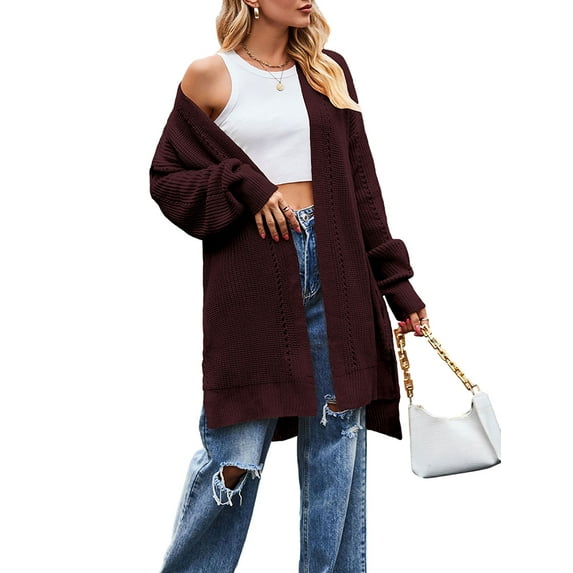 Wassery Women Knitted Open Front Cardigan Autumn Winter Long Sleeve Sweaters Knitwear Casual Knit Coat Outwear