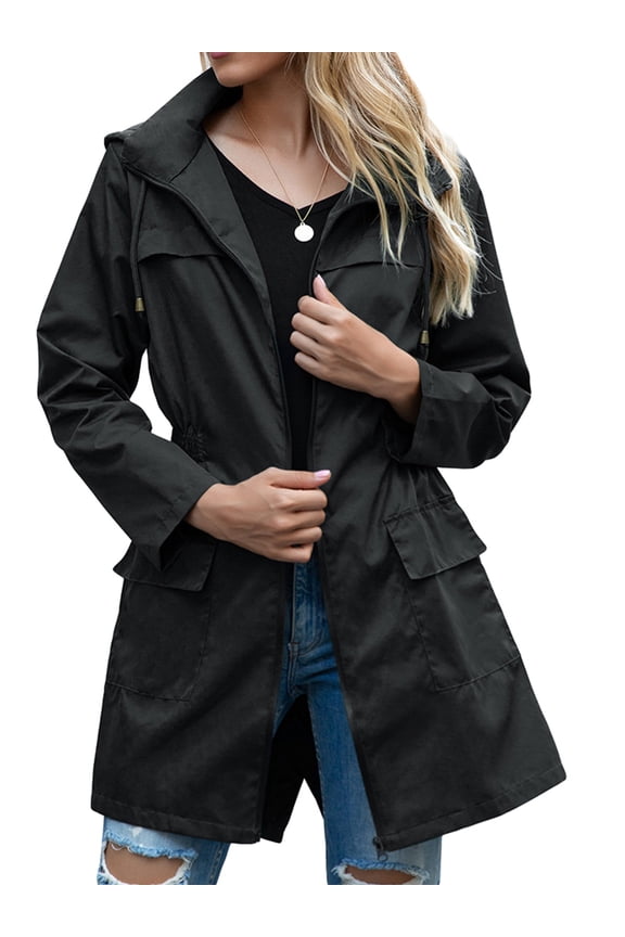 Women Light Rain Jacket Waterproof Active Outdoor Trench Raincoat with Hood Ladies Lightweight Windproof Windbreaker