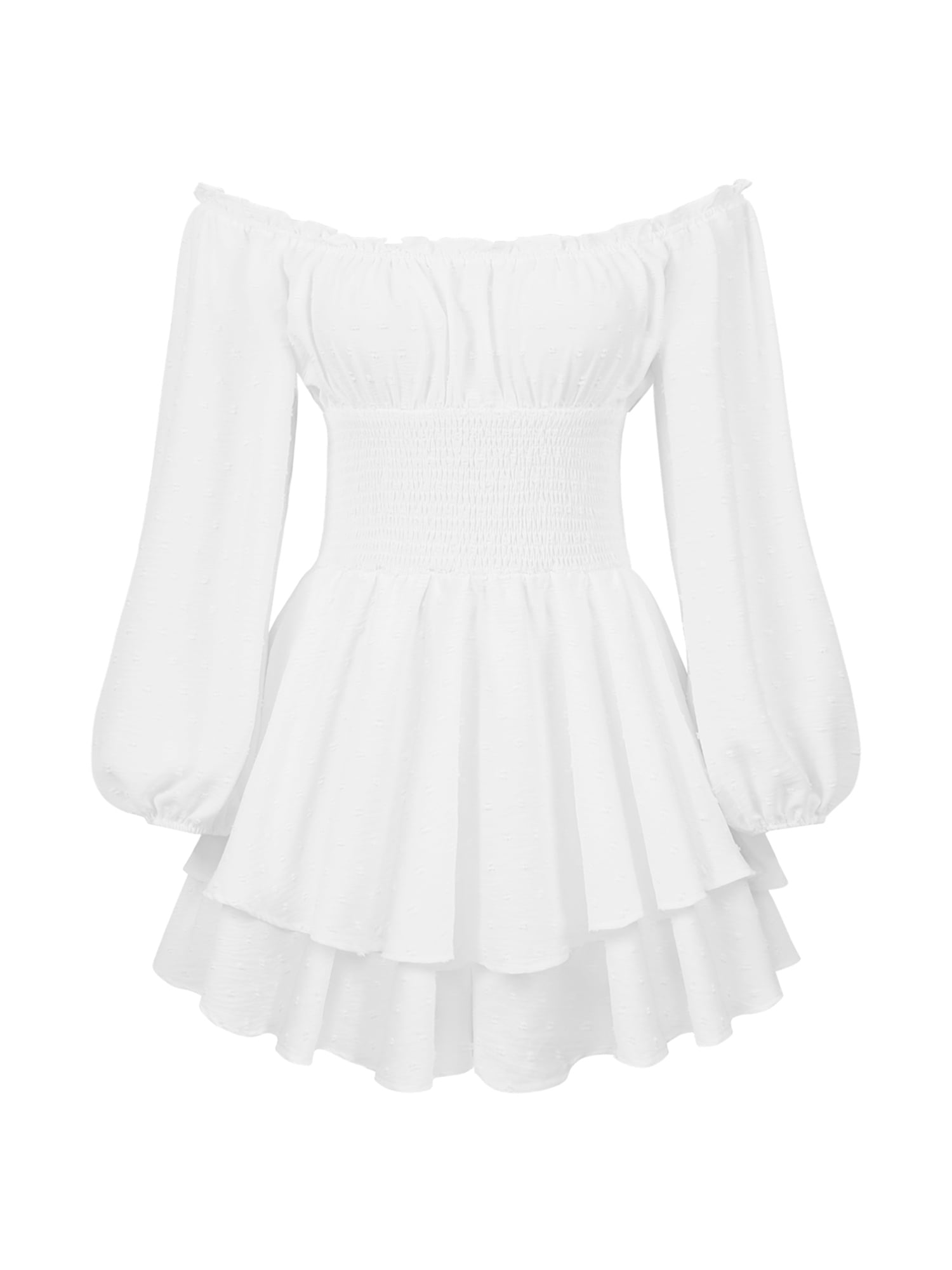 Wassery Women Ruched Ruffle Mini Dress Builtin Shorts Off Shoulder