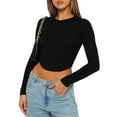 thumbnail image 1 of Wassery Women Slim Fit Crop Tops Juniors Long Sleeve Round Neck Basic T-Shirt Solid Color Casual Base Tees Teen Girls Curved Hem Pullover Tops, 1 of 6