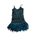 thumbnail image 1 of Wassery Women Sling Dress Sequin All-Over Tassels Feather Trim Mini Dress Sleeveless V Neck Club Party Cocktail Short Summer Glitter Flapper Dress, 1 of 7