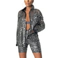 thumbnail image 1 of Wassery Women Sparkly Button Down Shirts Glitter Sequin Long Sleeve Blouse Shirts Top Bling Shiny Oversized Lapel Tops, 1 of 6