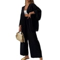 thumbnail image 1 of Wassery Women Two Piece Loungewear Outfits Solid Color Long Sleeve Cardigan Elastic Waist Wide-Leg Long Pants Fall Casual Clothes, 1 of 3