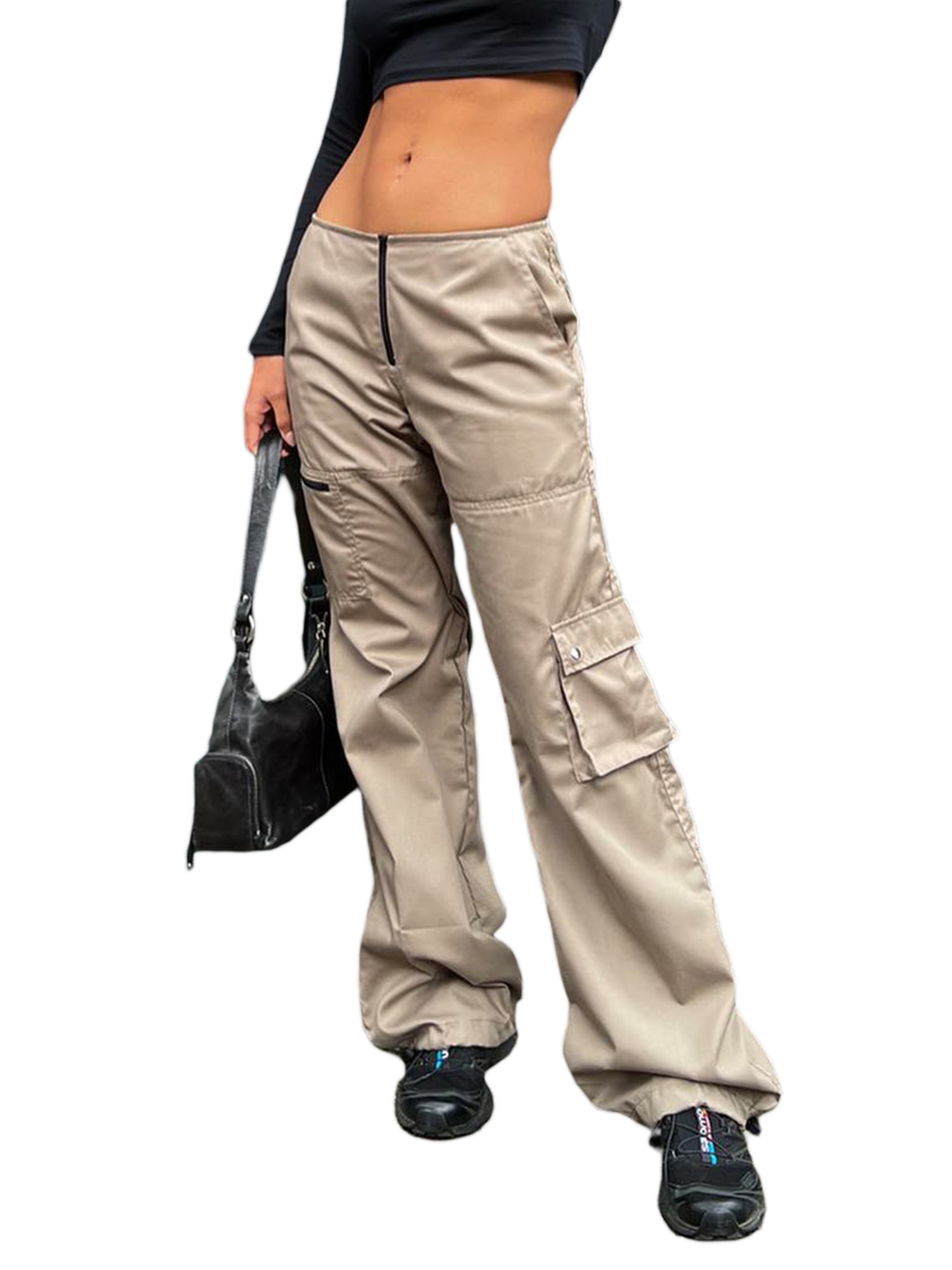 Wassery Women's Juniors Baggy Cargo Pants Low Waist Straight Wide Leg