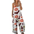 thumbnail image 1 of Wassery Womens Halloween Jumpsuits Summer Casual Spaghetti Strap Rompers Pumpkin Bat Print Wide Leg Long Playsuit Loungewear  Beach Travel Outfits with Pockets, 1 of 5