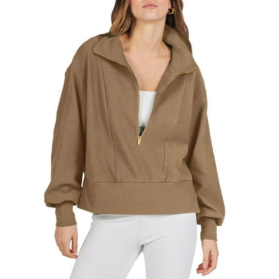 Wassery Womens Oversized Half Zip Pullover Solid Color Long Sleeve Sweatshirt Half Zip Cropped Hoodie Sweater Teen Girls Fall Clothes