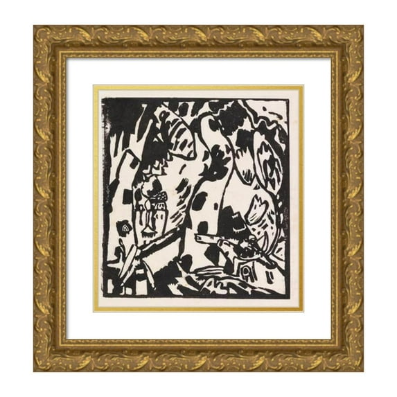 Wassily Kandinsky 12x13 Gold Ornate Wood Frame and Double Matted Museum Art Print Titled - Archer (1908)