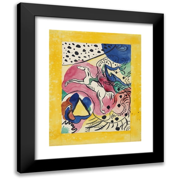 Wassily Kandinsky 12x14 Black Modern Framed Museum Art Print Titled - Design for the Cover of the Almanac ‘The Blue Rider’ (1911)