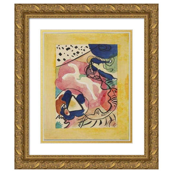 Wassily Kandinsky 12x14 Gold Ornate Wood Frame and Double Matted Museum Art Print Titled - Design for the Cover of the Almanac ‘The Blue Rider’ IV (1911)