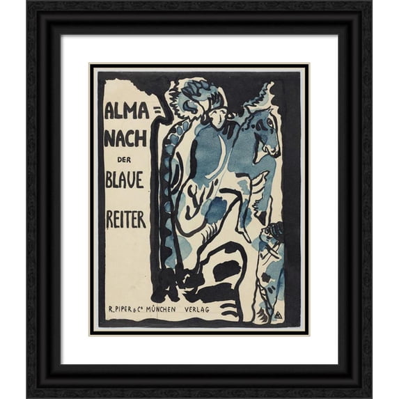 Wassily Kandinsky 15x18 Black Ornate Wood Framed Double Matted Museum Art Print Titled - Final Design for the Cover of the Almanac ‘The Blue Rider’ (1911)