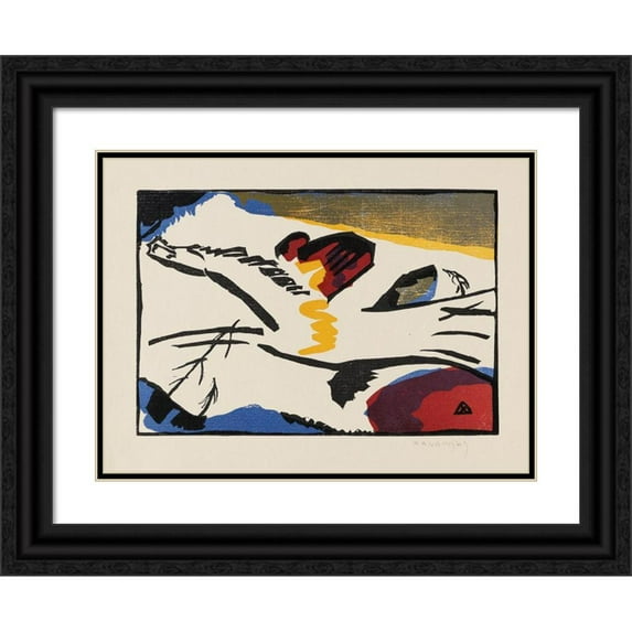 Wassily Kandinsky 18x14 Black Ornate Wood Framed Double Matted Museum Art Print Titled - Lyrical (1911)