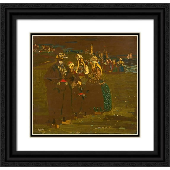 Wassily Kandinsky 21x20 Black Ornate Framed Double Matted Museum Art Print Titled: Memory of Holland (In the Expectation of Returning Ships) (1904)