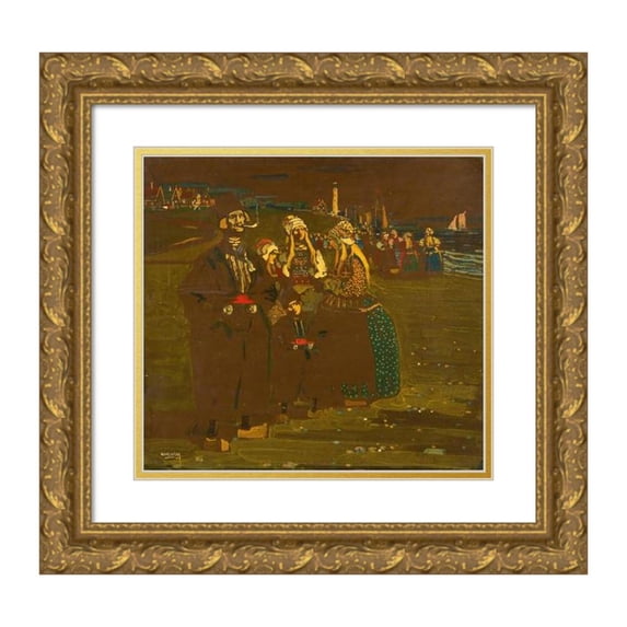 Wassily Kandinsky 21x20 Gold Ornate Framed and Double Matted Museum Art Print Titled - Memory of Holland (In the Expectation of Returning Ships) (1904)