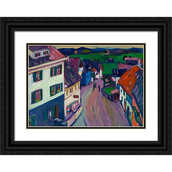 Wassily Kandinsky 24x18 Black Ornate Framed Double Matted Museum Art Print Titled: Murnau - View from the Window of the Griesbrau (1908)