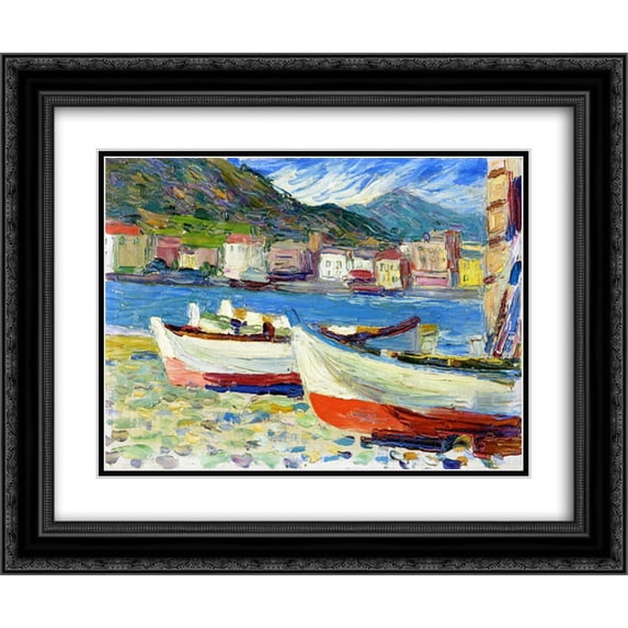 Wassily Kandinsky 2x Matted 24x20 Black Ornate Framed Art Print 'Rapallo boats'