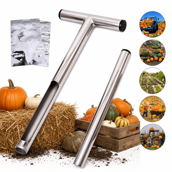 Wassolls 12" Soil Sampler Probe Kit, Stainless Steel Soil Sampling Tool with T-Handle, 2 Sample Bags & Pusher Rod, Soil Test Probe for Garden, Lawn, Farm, Pasture & Forestry, 1Kit