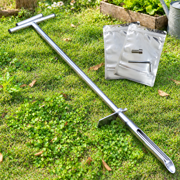 Wassolls 40" Professional Soil Sampler Probe, Stainless Steel Soil Sampling Tool with Handle Ejector Plunger, Foot Pedal & 2 Reusable Sample Bags, Soil Test Probe for Farm, Lawn, Garden & Pasture 1PC