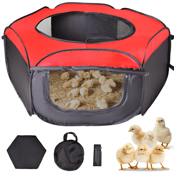 Wassolls Chicken Brooder Box, Breathable Mesh Top & Foldable Chick Habitat, Holds 15 Chicks, Red & Black for Home/Yard/Farm