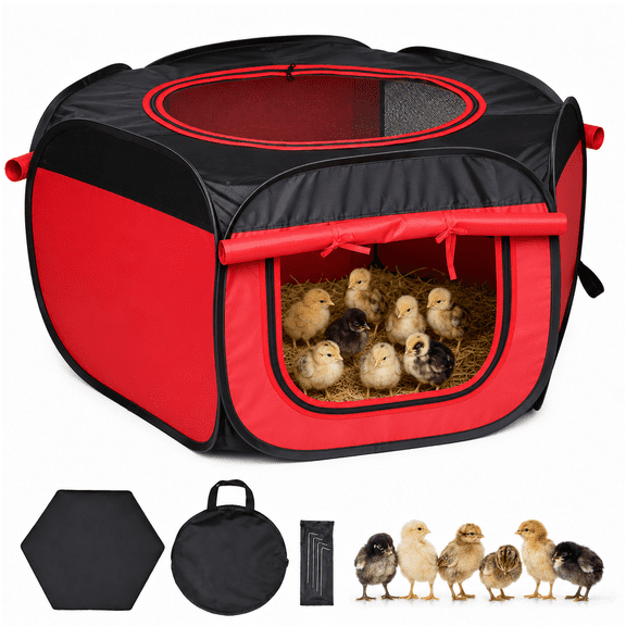 Wassolls Chicken Brooder Box, Foldable Chick Brooder with Insulation, Red Poultry Habitat for 10-15 Chicks Indoor/Outdoors Use