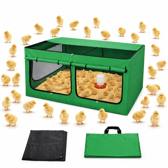 Wassolls Large Chicken Brooder Box with Heating Lamp Bracket, 73"Foldable Oxford Brooder Tent for Indoor Outdoor Use, Green - for Garage, Basement & Coop Setup