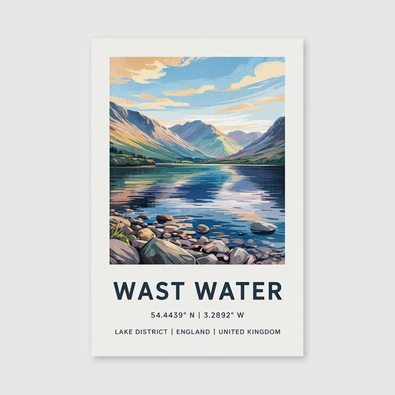 Wast Water Watercolor Canvas Wast Water Lake District Travel Print Canvas Wall Art, Wast Water Home Decor Wast Water Canvas Art, UK Lake-1WN4966