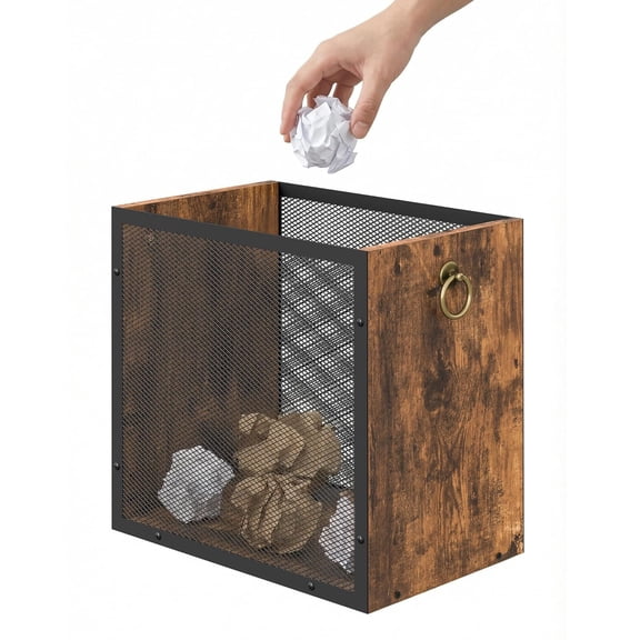 Waste Basket, 4.5 Gallon Rectangular Garbage Container, Trash Can, Trash Bin, for Bedroom, Office, Bathroom, Kitchen, Waste Rustic Brown and Black TCW33BF