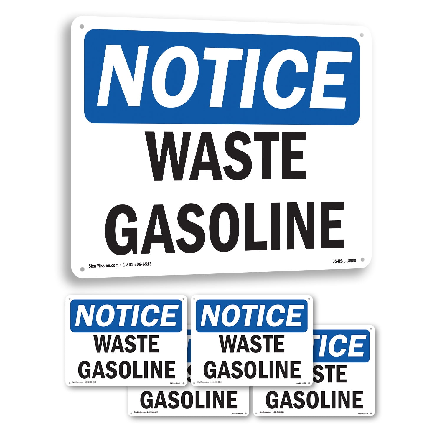 Waste Gasoline OSHA Notice Rigid Plastic Sign 18 Inch x 12 Inch - 5 ...