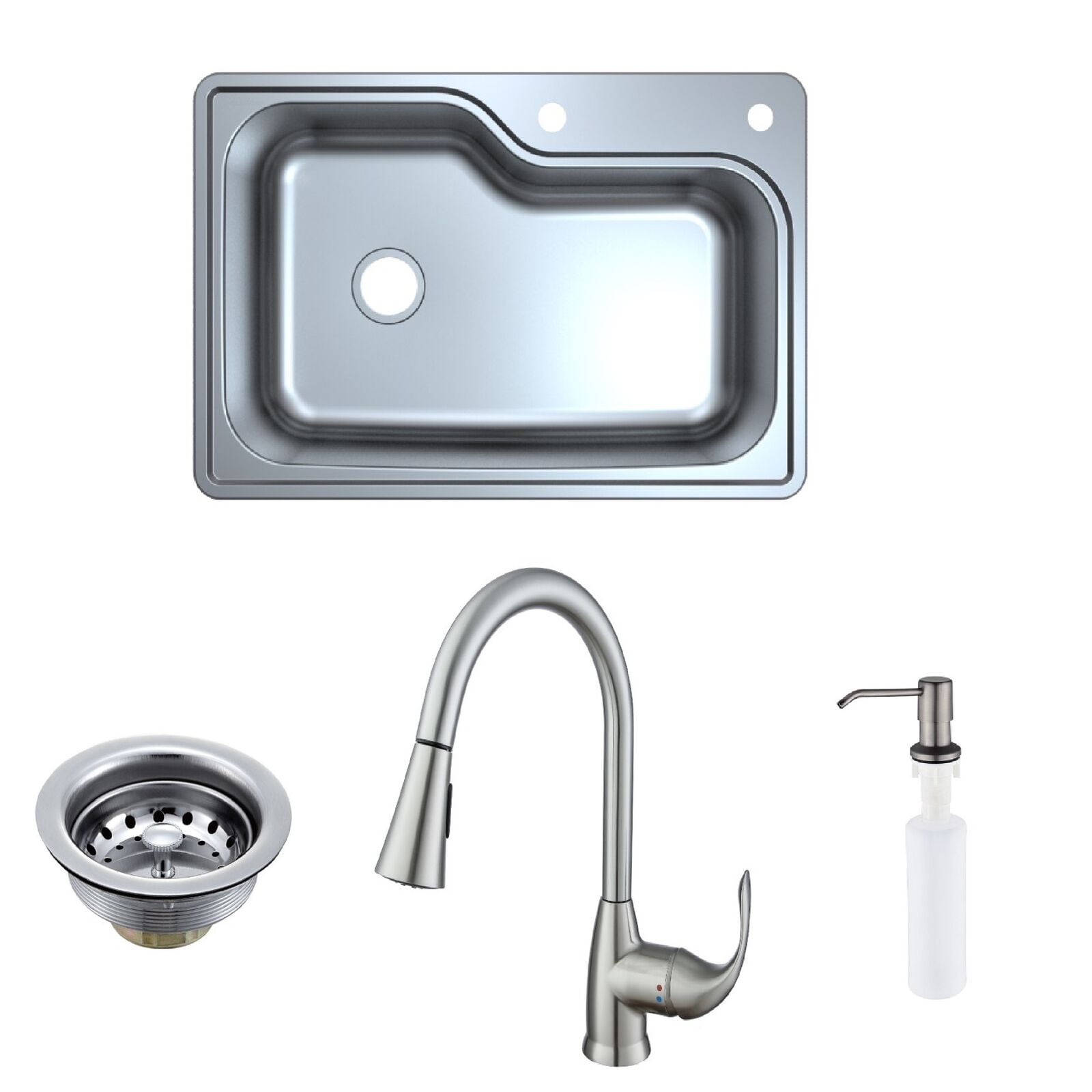 Waste Maid 33" Stainless Steel Single Bowl Kitchen Sink Combo with Pull-Down Faucet 60-WM-1000