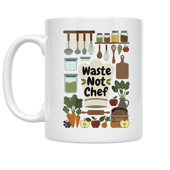 Waste Not Chef Zero Waste Cooking Scene - Eco-Conscious Cook - 11 oz Ceramic Coffee Mug