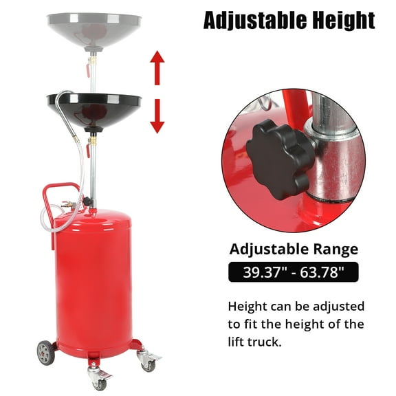Waste Oil Drain Tank, 18 Gallon Portable Drain Container, Height Adjustable Portable Pneumatic Drain Handling