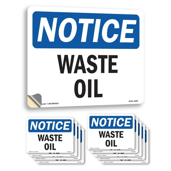 Waste Oil OSHA Notice Vinyl Decal Label 7 Inch x 5 Inch - 10 Pack