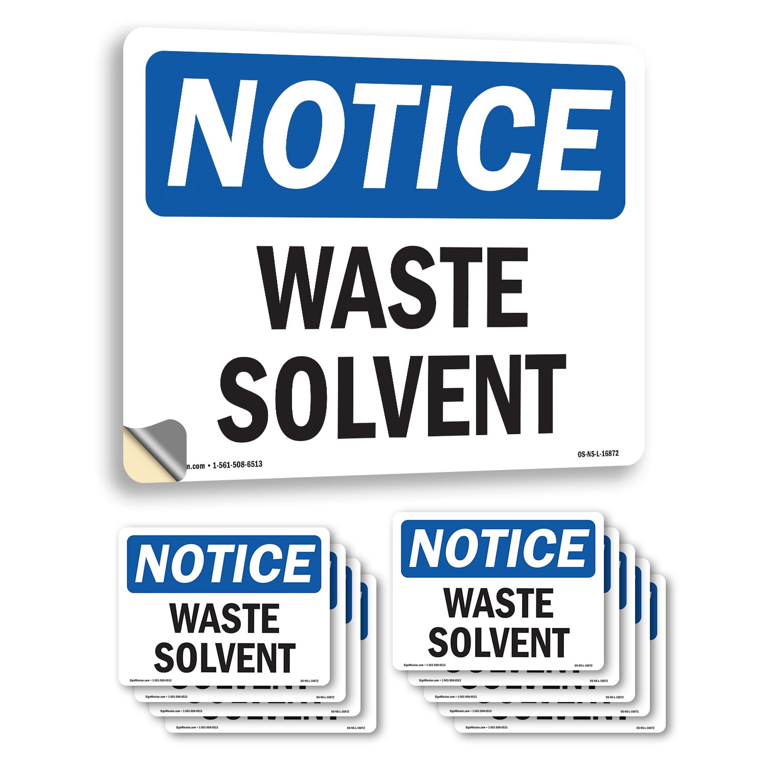 Waste Solvent OSHA Notice Vinyl Decal Label 10 Inch x 7 Inch - 10 Pack ...