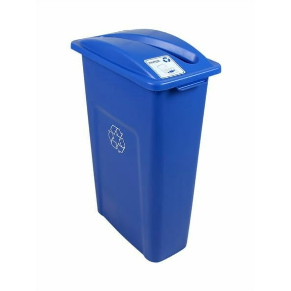 Waste Wise 23 Gallon Slender Slim Compact Recycled Plastic Trash Can or Recycling Bin with Handles for Commercial Spaces - (Blue, Paper)