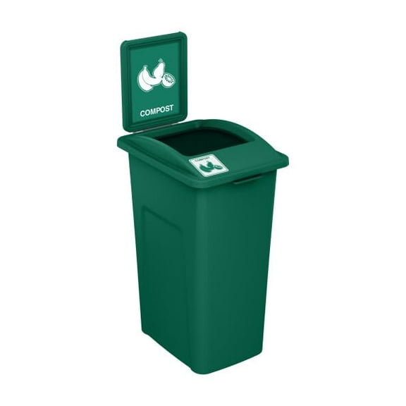 Waste Wise 23 Gallon Slim Slender Recycled Plastic Trash Can Waste and Recycling Bin for Homes, Schools, and Commercial Spaces - (Green w/ Sign, Compost)