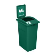 Waste Wise 23 Gallon Slim Slender Recycled Plastic Trash Can Waste and Recycling Bin for Homes, Schools, and Commercial Spaces - Green w/ Sign, Compost