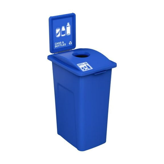 Waste Wise 23 Gallon Slim Slender Recycled Plastic Trash Can Waste and Recycling Bin for Homes, Schools or Commercial Spaces - (Blue, Cans & Bottles)