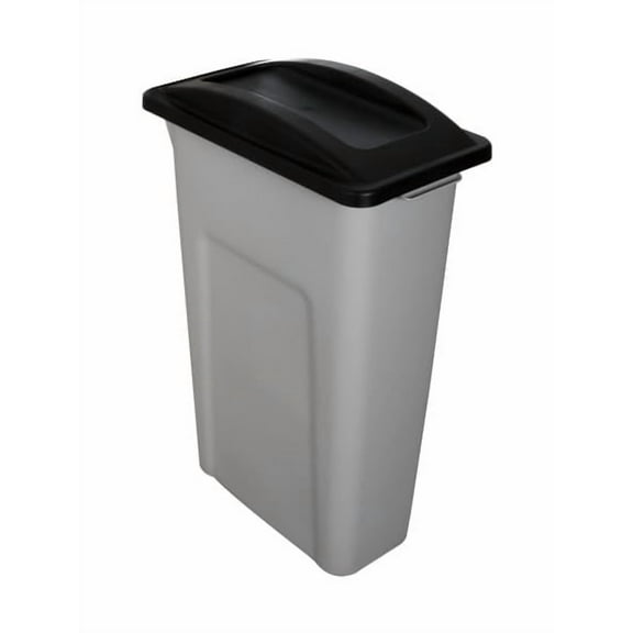 Sturdy Essentials Waste Wise Recycled HDPE Waste or Recycling Bin for Commercial Spaces with Swinging Lid - (Black/Grey, 23 Gallons)