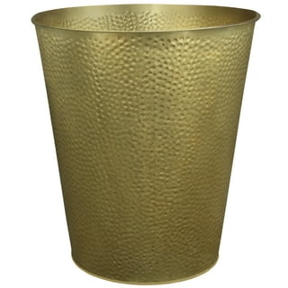 Gold Metal Round Waste Basket Liner & Tissue Box Holder Set