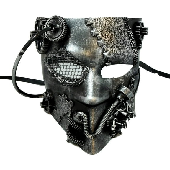Wasteland Steampunk Bauta Masquerade Mask Men Antique Brushed Silver