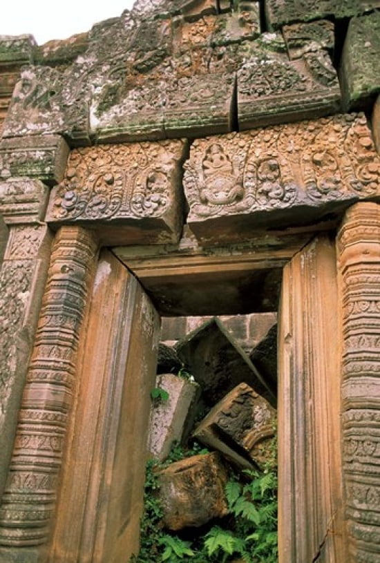 Wat Phu Khmer Palace Doorway Champasak Laos Canvas Art - Nik Wheeler DanitaDelimont (15 x 22)