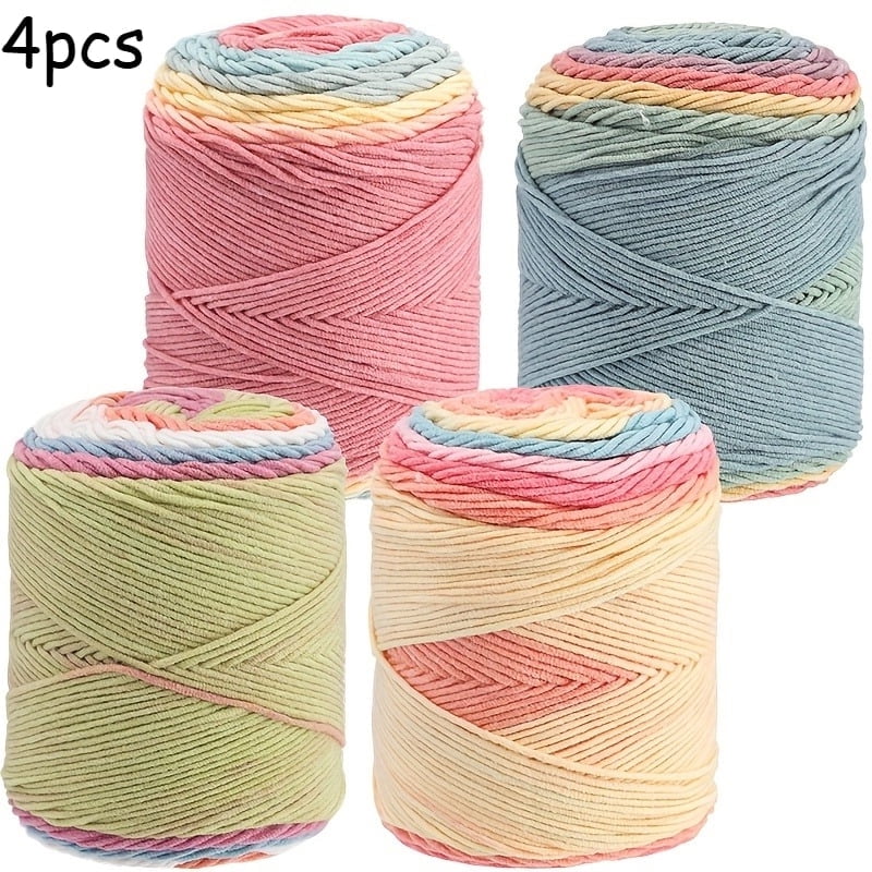 WatDenyFine Pastle Gradient Cake Yarn Gift Set, 4 Ombre Cotton Blend Yarn Cakes, Soft Knitting & Crochet Kit for Shawls, Scarves, Perfect Gift for Crafters